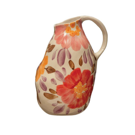 Creative Co-op Heirloom Hand-Painted Stoneware Pitcher with Florals - Multi - 32oz