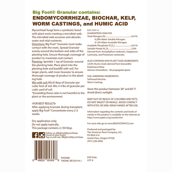 Big Foot Microbes 0.41-0.41-2 Mycorrhizae Granular Fertilizers - 50 grams