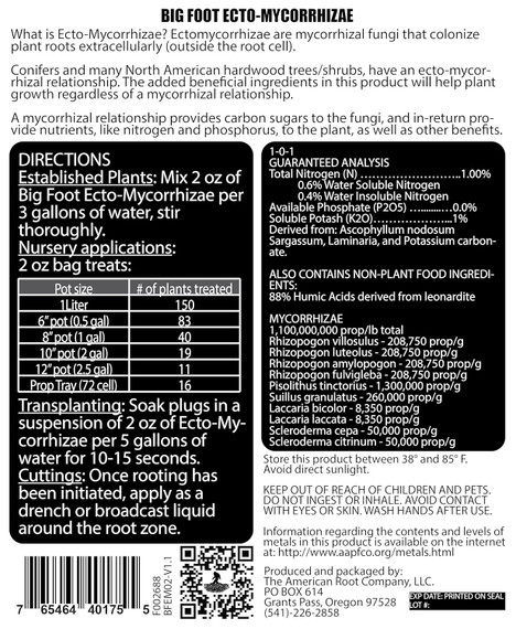Big Foot Ecto Mycorrhizae Water Soluble Powder for Woody Plants - 2 oz