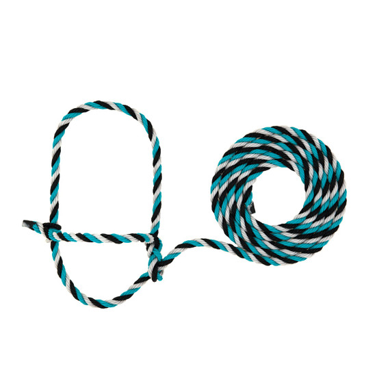Weaver Livestock Adjustable Design Cattle Rope Halter - Teal/Black/Gray - 7'