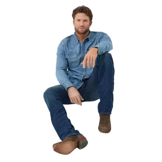 Wrangler Men's Classic Denim Western Snap Shirt - Light Wash