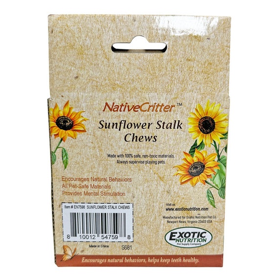 Exotic Nutrition NativeCritter Sunflower Stalk Chews For Small Animal Toys - 4" X 4" X 1"