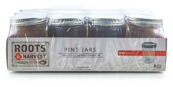 Roots & Harvest Wide Mouth Pint Canning Jars 12 Pack