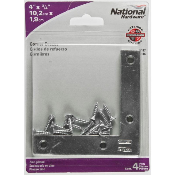 National Hardware 4" X 3/4" Flat Corner Iron Braces - 4 Pk