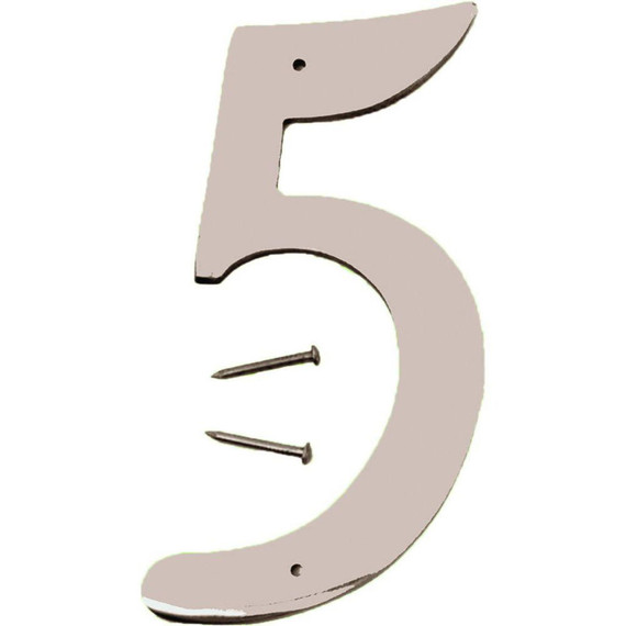 Hy-Ko 4" Satin Nickel House Number Sign - Number 5
