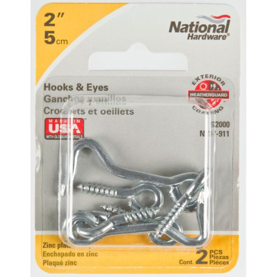 National Hardware 2" Zinc Hook & Eye Screw - 2 pk