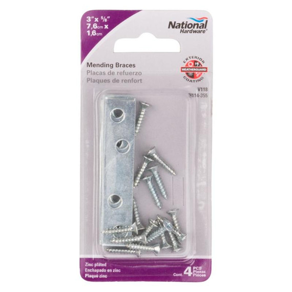 National Hardware Zinc Plated Mending Plate - 3" X 5/8"