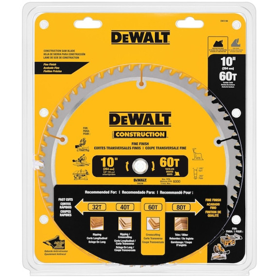 Dewalt 60t Construction Miter/table Circular Saw Blade - 10"