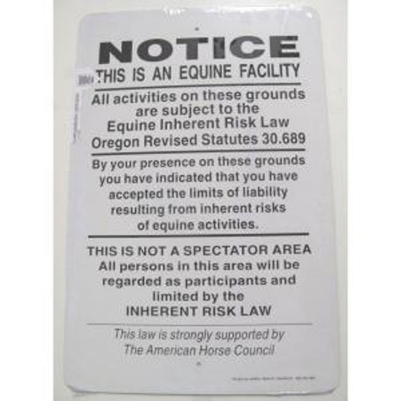 Equine Liability Supplement Sign