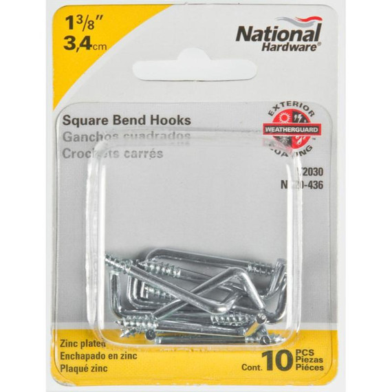 National Hardware 1-3/8" Square Bend Hook - 10 pk