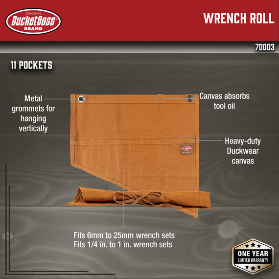 Bucket Boss 11-Pocket Wrench Roll Tool Bag