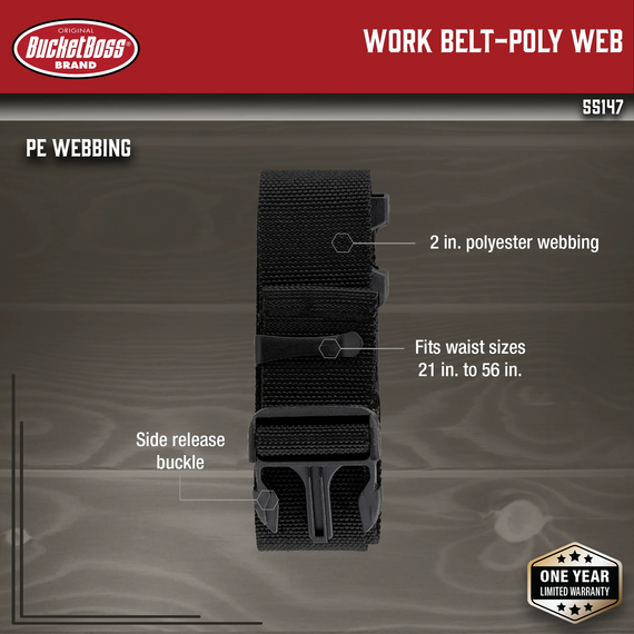 Bucket Boss Poly Web Work Belt - 2"