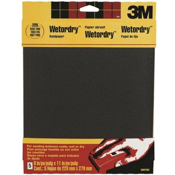 3m Wet/dry 9" X 11" 220 Grit Silicon Carbide Sanding Sheets - 5 Pk