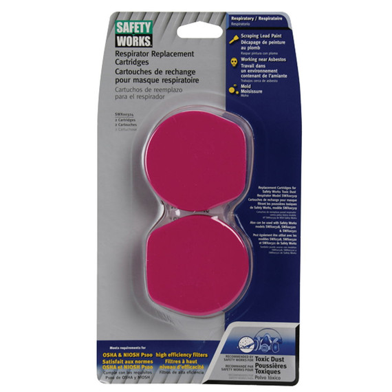 Safety Works Magenta Toxic Dust Respirator Replacement Cartridge - 2 pk