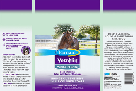 Farnam Vetrolin White 'N Brite Color-Brightening Horse Shampoo - 32 fl oz