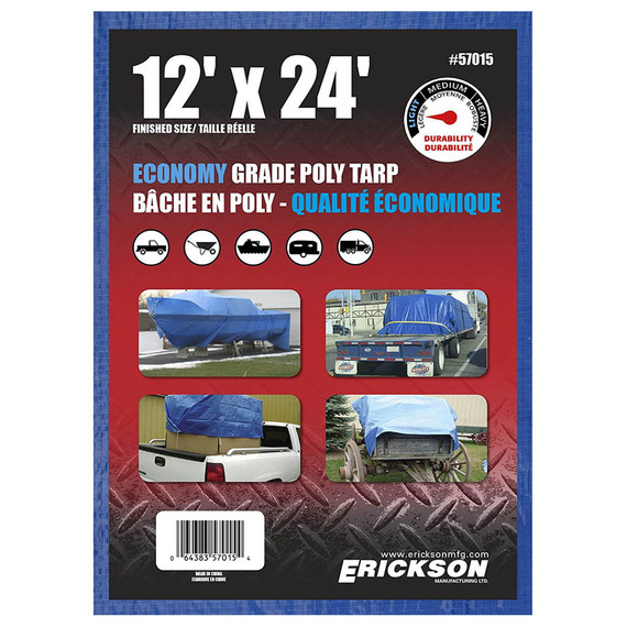 Erickson All Purpose Economy Grade Blue Poly Tarp - 12' X 24'