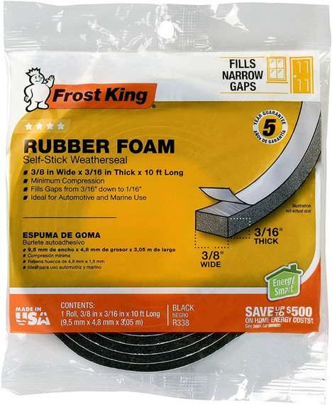Frost King Rubber Foam Weather-strip Tape - Black - 10'