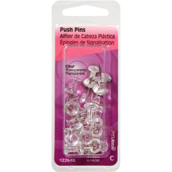 Hillman Fastener Clear Push Pin - 16 pk