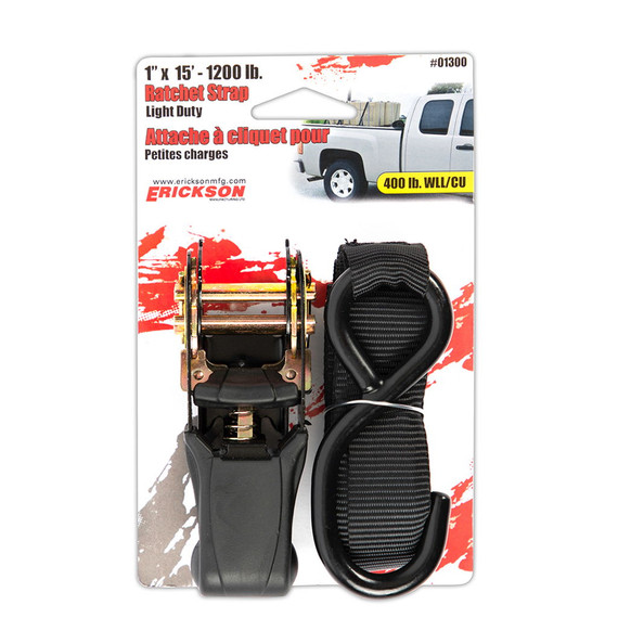 Erickson 1" X 15' Light Duty Soft Grip Ratchet Strap - 1200 lb
