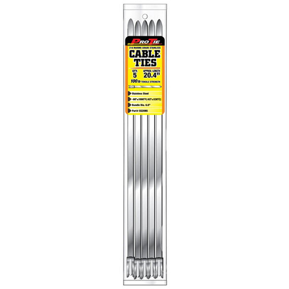 Pro Tie 20-3/8" Narrow Stainless Steel Cable Ties - 5 pk