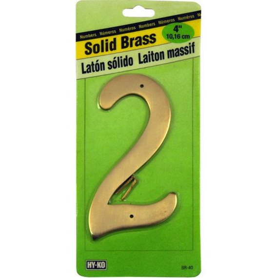 Hy-Ko 4" Solid Brass House Number Sign - Number 2