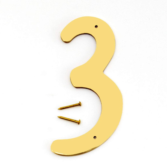 Hy-Ko 4" Solid Brass House Number Sign - Number 3