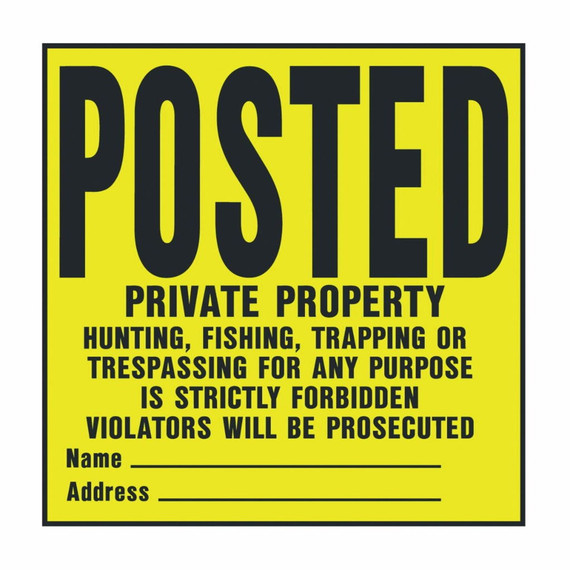 Hy-Ko Yellow/Black Plastic Posted Private Property Sign - 11" X 11"