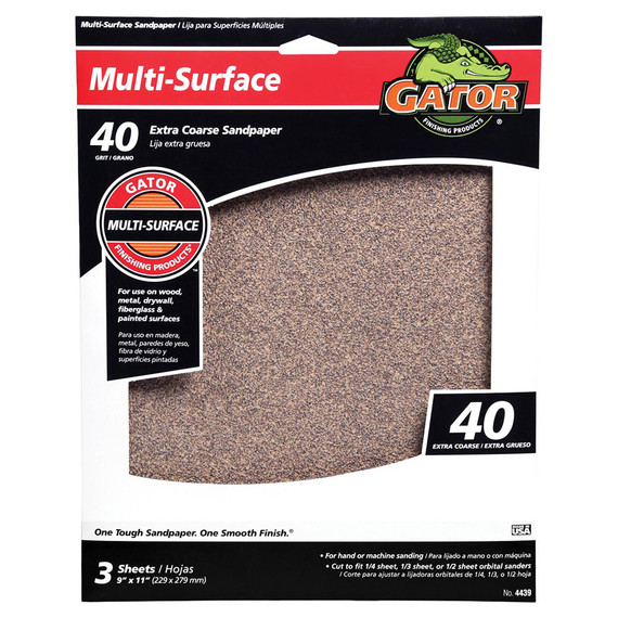 Gator Finishing Multi-surface Aluminum Oxide 40 Grit 9" X 11" Sanding Sheets - 3 Pk