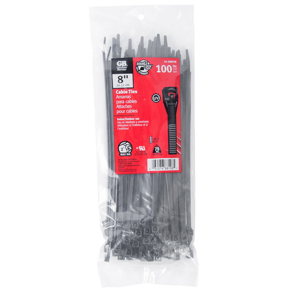 Gardner Bender Black Double Lock Cable Tie - 100 pk - 8"