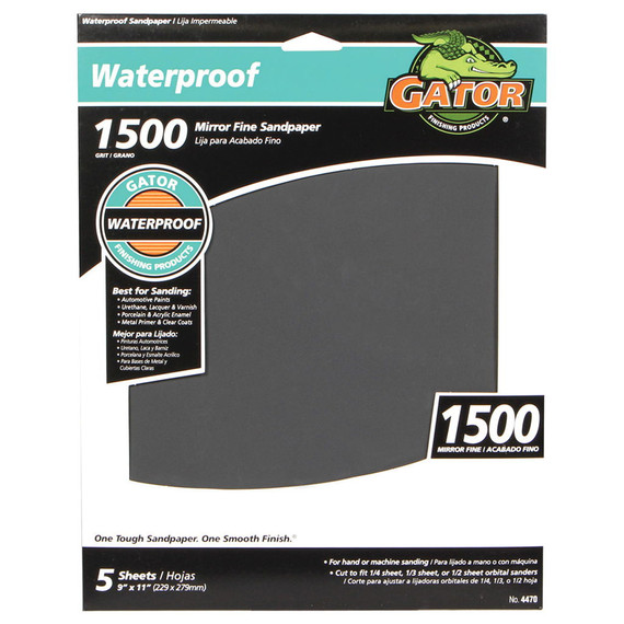 Gator Finishing Silicon Carbide 1500 Grit 9" X 11" Waterproof Sanding Sheets - 5 Pk