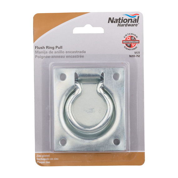 National Hardware Zinc Plated Flush Ring Pull - 3" X 3-1/2"