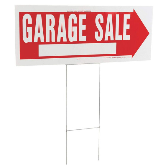 Hy-Ko Corrugated Plastic Garage Sale Sign With H-Bracket - 10" X 24"