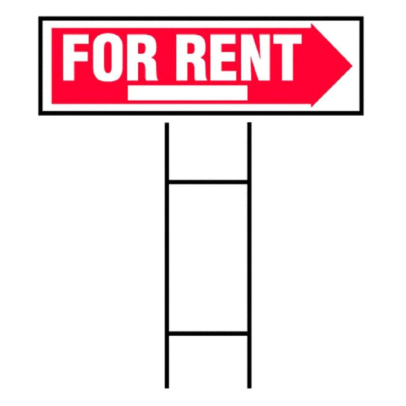 Hy-Ko Corrugated Plastic For Rent Sign With H-Bracket - 10" X 24"