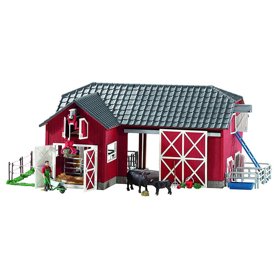 Schleich Farm World Large Red Barn With Animals And Accessories -  22" X 6-1/4" X 14-3/4"