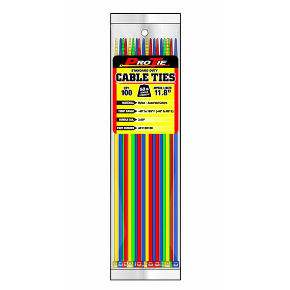 Pro Tie Assorted 11-3/4" Standard Duty Cable Ties - 100 pk