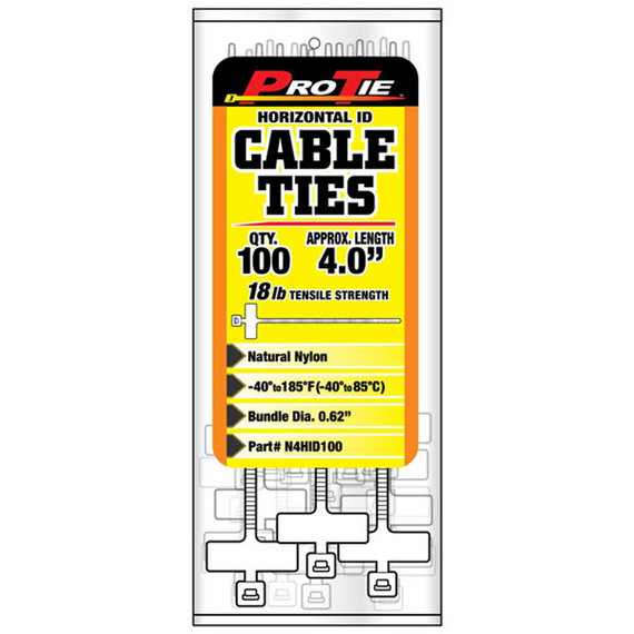 Pro Tie Natural 4-1/4" Horizontal Id Cable Ties - 100 Pk