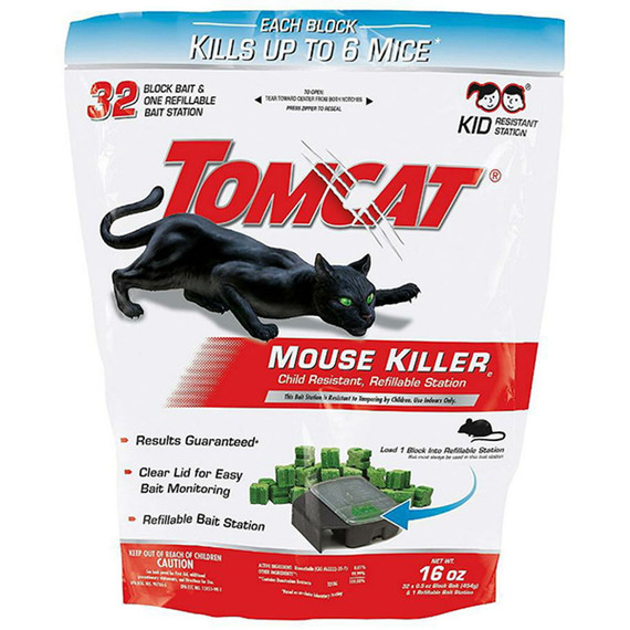 Tomcat Mouse Killer X Child Resistant Refillable Bait Station With Refills - 32 Pk