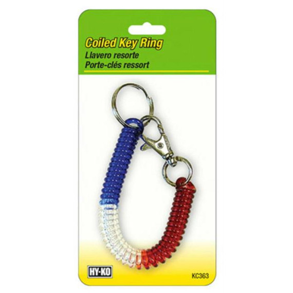 Hy-ko Red White & Blue Coiled Key Ring With Metal Clip
