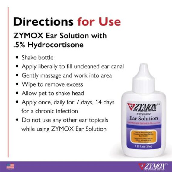 Zymox Enzymatic Ear Solution with 0.5% Hydrocortisone - 1.25 oz