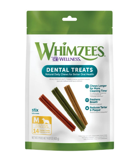 Whimzees All Natural Medium Dental Stix for Dogs - 25-40 lb