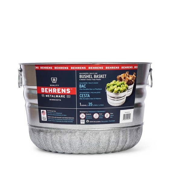 Behrens Smooth Galvanized Steel Bushel / Utility Basket - 1 Bushel