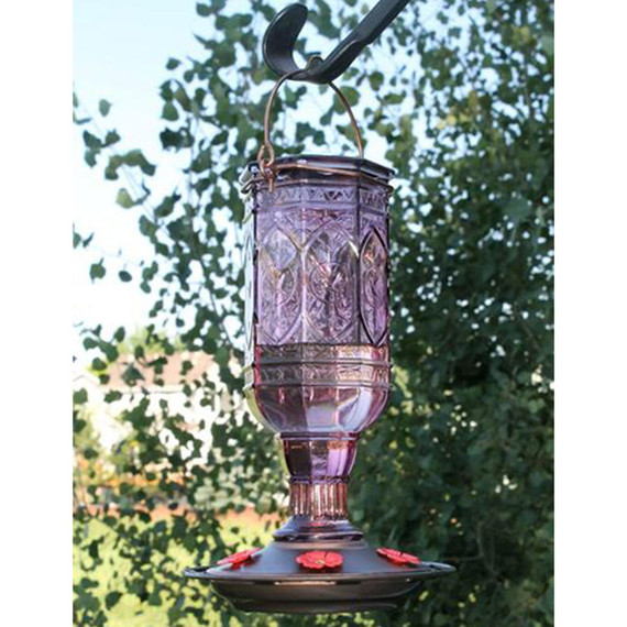 More Birds Amethyst Jewel Hummingbird Feeder with Vintage Glass Bottle - 20 oz