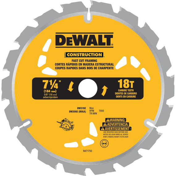 Dewalt Construction 18 TPI Thin Kerf Carbide-Tipped Saw Blade - 7-1/4"