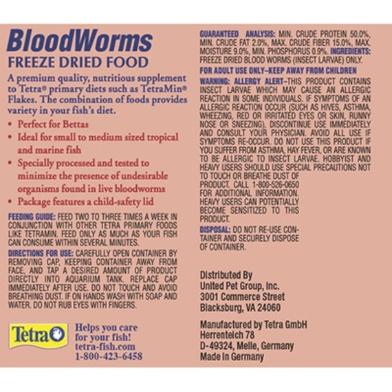 Tetra Freeze Dried Bloodworms Fish Treat - 0.25 oz
