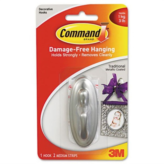 Command Brushed Nickel Traditional Decorative Hook - Medium