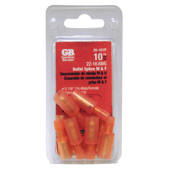Gardner Bender Male & Female Fully-insulated Bullet Splice - 10 Pk