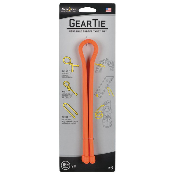 Nite Ize Gear Tie 18" Orange Reusable Rubber Twist Tie - 2 Pk