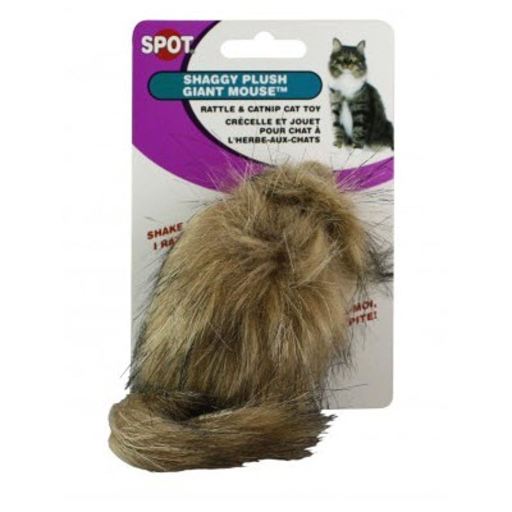 Spot Shaggy Plush Giant Mouse Rattle & Catnip Toy Assorted - 4-1/2"