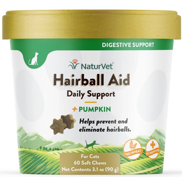 Naturvet Hairball Aid Plus Pumpkin Soft Chew For Cat - 60 ct