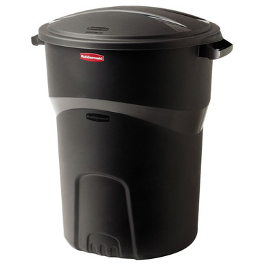 2) Rubbermaid Roughneck 32 gallon Round Trash Can with lid